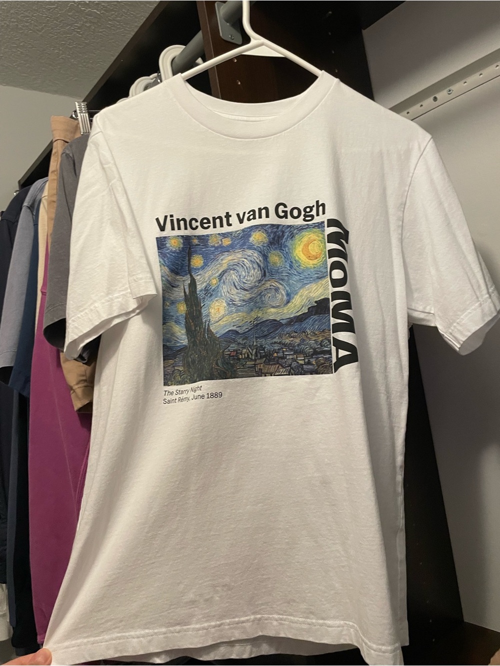 Uniqlo White Graphic Tee with Vincent van Gogh Starry Night Print